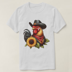 Kleurrijke Haan in Cowboyhoed met Zonnebloem T-shirt