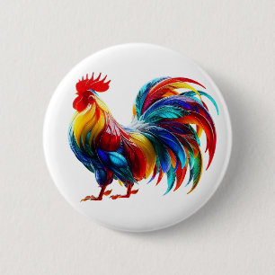 Kleurrijke Haan Kunst Ronde Button 5,7 Cm