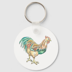 Kleurrijke Haan Kunst Sleutelhanger