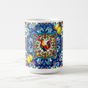 Kleurrijke haan, Mediterraan, mozaïek, citroen, Koffiemok