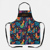 Kleurrijke haan patroon script naam schort (Voorkant)
