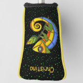 Kleurrijke Hagedis op Branch Leaf Groene Stippen Golfheadcover (Draai 90)