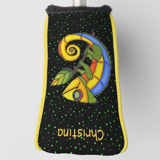 Kleurrijke Hagedis op Branch Leaf Groene Stippen Golfheadcover (Draai 90)