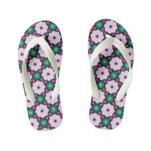 Kleurrijke halftone bloemen - roze en groen kinder teenslippers
