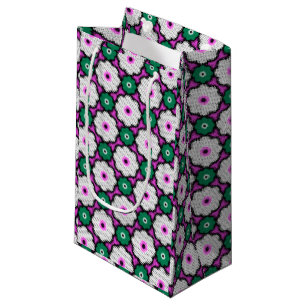 Kleurrijke halftone bloemen - roze en groen klein cadeauzakje