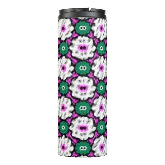Kleurrijke halftone bloemen - roze en groen thermosbeker (Achterkant)