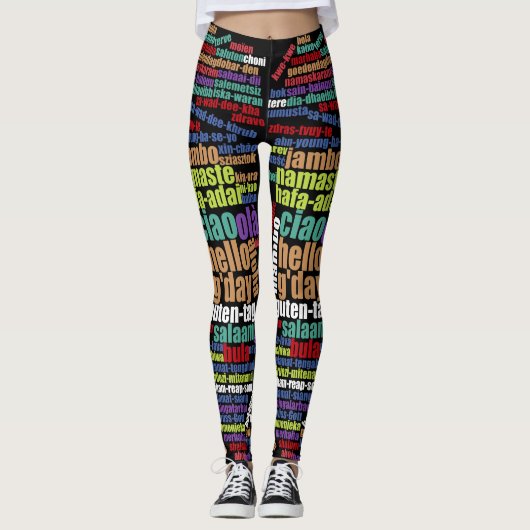 Kleurrijke Hallo in veel talen Word Cloud Leggings (Voorkant)