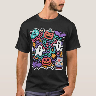 Kleurrijke Halloween Cartoon Ghosts & Pumpkins T-S T-shirt