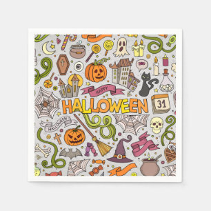 Kleurrijke Halloween Doodles Objecten Patroon Servet
