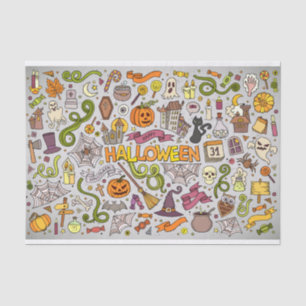 Kleurrijke Halloween Doodles Objecten Patroon Tissuepapier