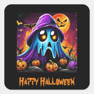 Kleurrijke Halloween Ghost Pumpkin Happy Halloween Vierkante Sticker