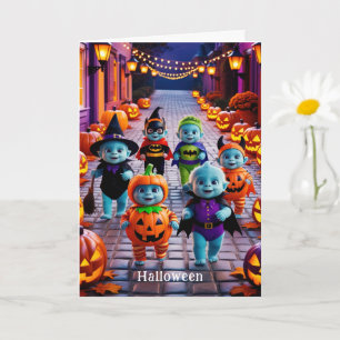 Kleurrijke Halloween Parade met gekostumeerde pers Kaart