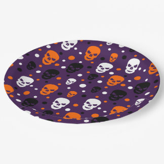 Kleurrijke Halloween Schedels Stippen Patroon Papieren Bordje