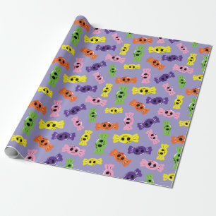 Kleurrijke Halloween Snoepjes Paarse Naadloze Ontw Cadeaupapier