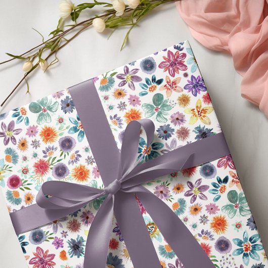 Kleurrijke Hand geschilderde lente Wildflower groe Cadeaupapier