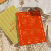 Kleurrijke hand geschreven pinstripes bruiloft det informatiekaartje