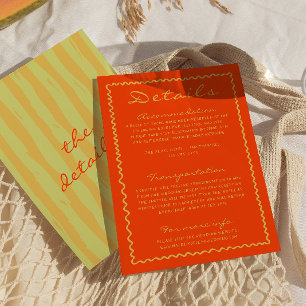 Kleurrijke hand geschreven pinstripes bruiloft det informatiekaartje