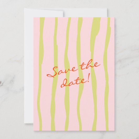 Kleurrijke Hand Geschreven Retro Pinstripes Leuke Save The Date (Voorkant)