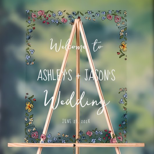 Kleurrijke hand getrokken bloemen Bruiloft welkom Acryl Bord (Neutraal)