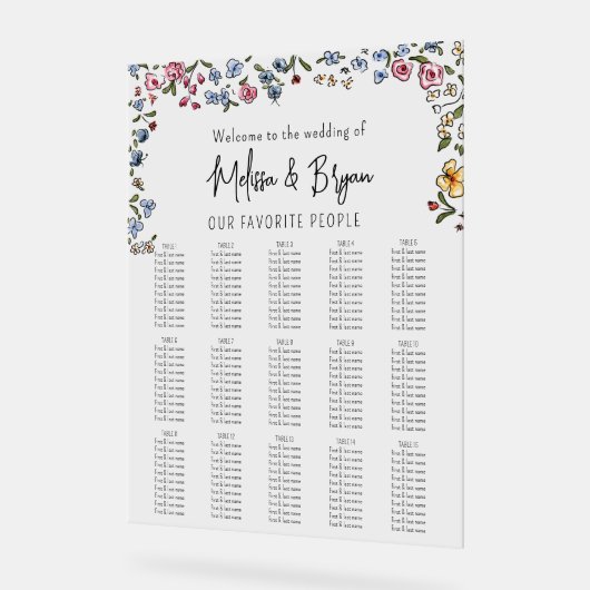 Kleurrijke hand getrokken bloemen Bruiloft zitgraf Acryl Bord (Hoek)