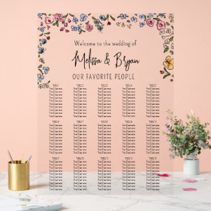 Kleurrijke hand getrokken bloemen Bruiloft zitgraf Acryl Bord