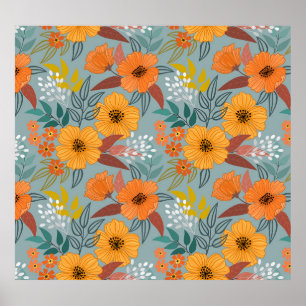 Kleurrijke Hand getrokken bloemen patroon Poster