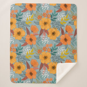 Kleurrijke Hand getrokken bloemen patroon Sherpa Deken