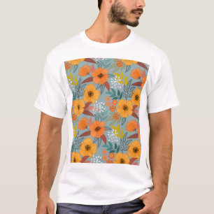 Kleurrijke Hand getrokken bloemen patroon T-shirt