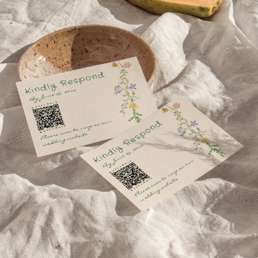 Kleurrijke Hand Getrokken Bloemen QR Code Huwelijk RSVP Kaartje