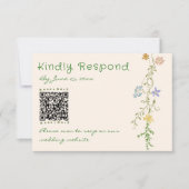 Kleurrijke Hand Getrokken Bloemen QR Code Huwelijk RSVP Kaartje (Voorkant)