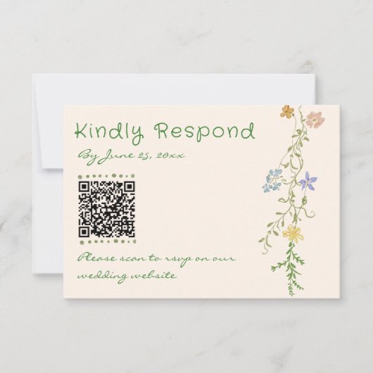 Kleurrijke Hand Getrokken Bloemen QR Code Huwelijk RSVP Kaartje (Voorkant)