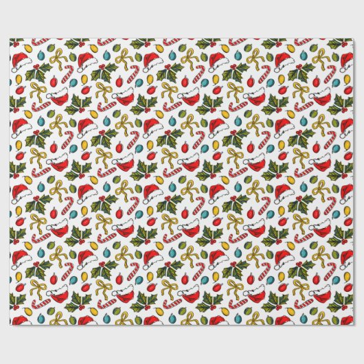 Kleurrijke Hand getrokken Kerstmis schetsen Cadeaupapier (Vlak)