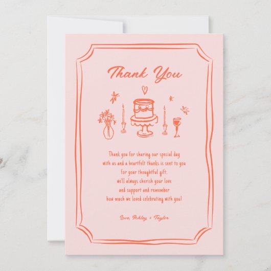 Kleurrijke Hand Getrokken Leuk Retro Bruiloft Bedankkaart (Voorkant)