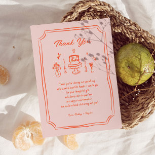 Kleurrijke Hand Getrokken Leuk Retro Bruiloft Bedankkaart