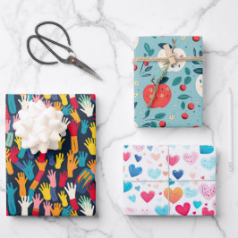 Kleurrijke Hand Prints Apple Hearts School thema Inpakpapier Vel