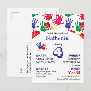 Kleurrijke handafdrukken kinderen AANGEPASTE LEEFT Feestdagenkaart