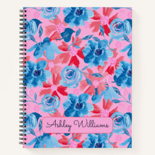 Kleurrijke handgeschilderde bloemen – Rood, Blauw Notitieboek