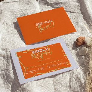 Kleurrijke handgeschreven eigenzinnige Schattigee  RSVP Kaartje