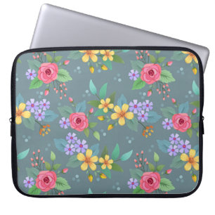 Kleurrijke handgetekende bloemen patroon  ontwerp laptop sleeve