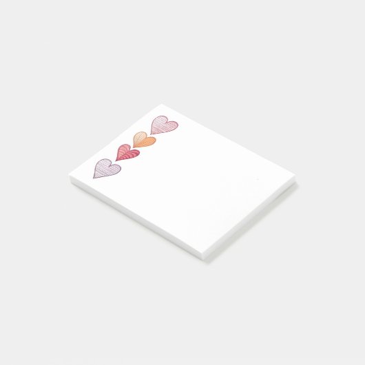 Kleurrijke handgetekende harten post-it® notes (Schuin)
