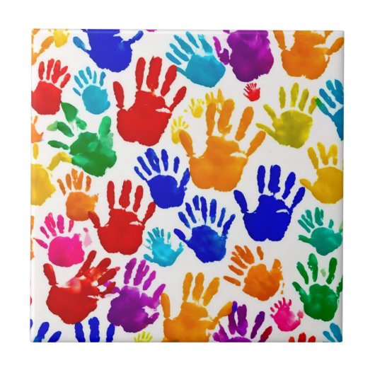 Kleurrijke HandPrint Tegeltje (Voorkant)