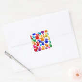 Kleurrijke HandPrint Vierkante Sticker (Envelop)