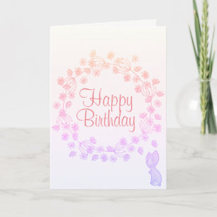 Kleurrijke Happy Birthday Bloemen Krans Bunny Kaart