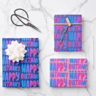 Kleurrijke Happy Birthday Bubble Letter Patroon Gi Inpakpapier Vel