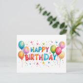 Kleurrijke Happy Birthday Confetti en ballonnen Briefkaart (Staand voorkant)