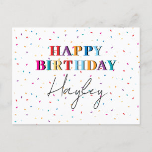 Kleurrijke Happy Birthday Custom Name Confetti Feestdagenkaart