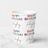 Kleurrijke Happy Birthday Custom Name Confetti Papieren Bekers (Links)