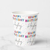 Kleurrijke Happy Birthday Custom Name Confetti Papieren Bekers (Rechts)