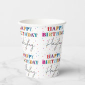 Kleurrijke Happy Birthday Custom Name Confetti Papieren Bekers (Voorkant)