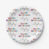 Kleurrijke Happy Birthday Custom Name Confetti Papieren Bordje (Voorkant)